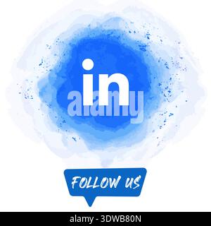 Watercolor Follow US Linkedin Banner, can be used for business designs, presentation designs or any suitable designs. Stock Vector