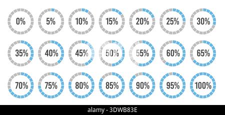 0 5 10 15 20 25 30 35 40 45 50 55 60 65 70 75 80 85 90 95 100 percent progress circle set with loading indicators, visual elements representing Stock Vector