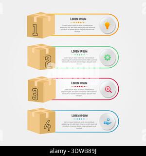 Modern infographic with 3d packaging boxes, can be used for business designs, presentation designs or any suitable designs. Stock Vector