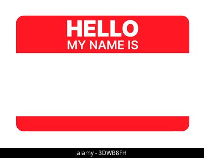 Classic red and white Hello my name is name tag sticker, blank vector template for introduction, identification, networking events, conferences Stock Vector