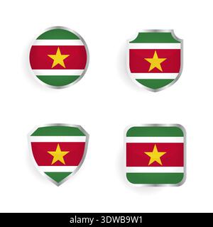 Suriname Country Badge and Label Collection, can be used for business designs, presentation designs or any suitable designs. Stock Vector
