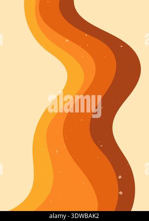 Zebra groovy poster in orange brown autumn palette. Stock Vector