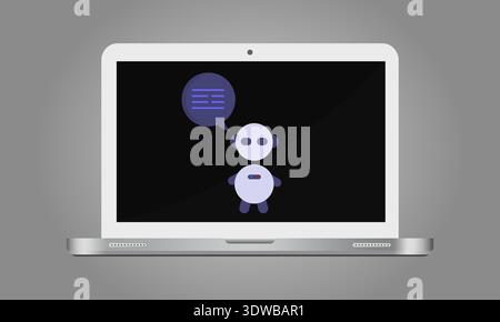 Online Chat Bot Illustration With Laptop, can be used for business designs, presentation designs or any suitable designs. Stock Vector