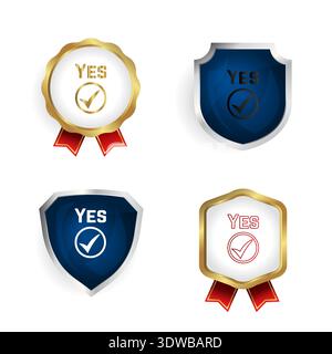 Abstract Yes Checkmark Badge and Label Collection, can be used for business designs, presentation designs or any suitable designs. Stock Vector