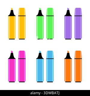 Realistic Highlighter Pen Set Illustration, can be used for business designs, presentation designs or any suitable designs. Stock Vector