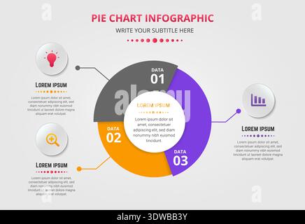 Pie chart infographic template with three options, can be used for business designs, presentation designs or any suitable designs. Stock Vector