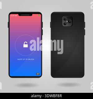 Realistic mobile phone mockup with gradient screen, can be used for business designs, presentation designs or any suitable designs. Stock Vector