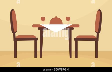 Restaurent Table With Two Chairs, can be used for business designs, presentation designs or any suitable designs. Stock Vector