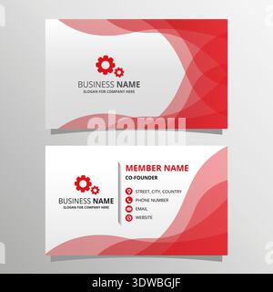 Red Wave Business Card Template With Curves, can be used for business designs, presentation designs or any suitable designs. Stock Vector