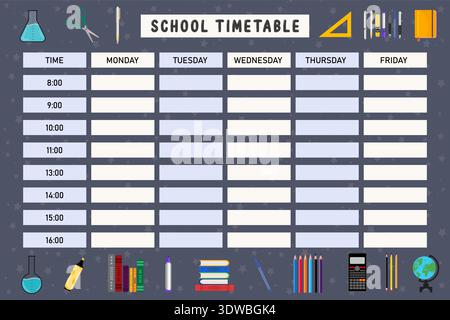 School Education Timetable With School Elements, can be used for business designs, presentation designs or any suitable designs. Stock Vector