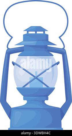 Camping lantern. Blue metal candle lamp icon isolated on white background Stock Vector