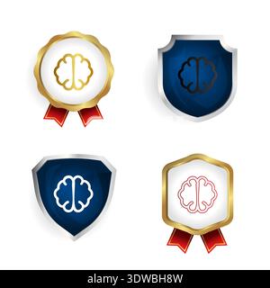 Abstract Brain Badge and Label Collection, can be used for business designs, presentation designs or any suitable designs. Stock Vector