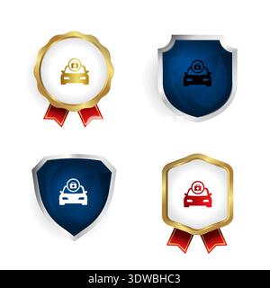 Abstract Car With Briefcase Badge and Label Collection, can be used for business designs, presentation designs or any suitable designs. Stock Vector