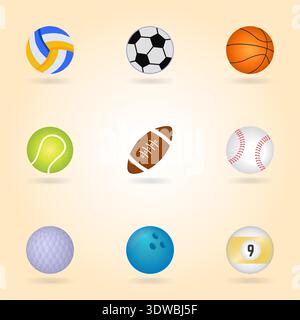 Sport balls collection flat design, can be used for business designs, presentation designs or any suitable designs. Stock Vector