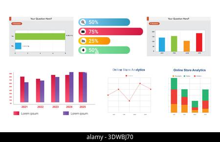 Statistics Graphs Infographic Set, can be used for business designs, presentation designs or any suitable designs. Stock Vector