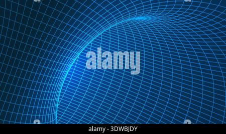 Digital network tunnel with 3D wireframe mesh Stock Vector