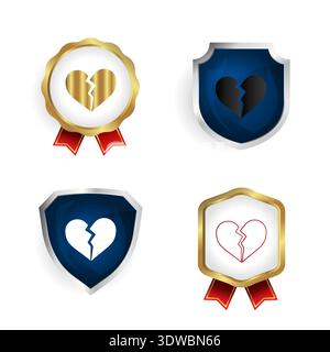 Abstract Broken Heart Badge and Label Collection, can be used for business designs, presentation designs or any suitable designs. Stock Vector