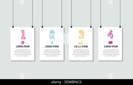 Steps infographic hanging template, can be used for business designs, presentation designs or any suitable designs. Stock Vector