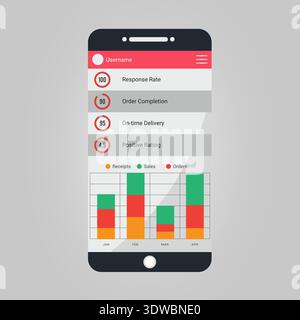 Sale platform interface infographic on smartphone mockup, can be used for business designs, presentation designs or any suitable designs. Stock Vector