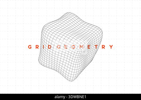 Abstract 3D wireframe mesh of geometric cube Stock Vector