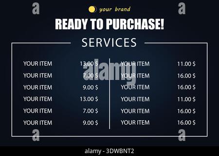 Service Price Menu Flat Design, can be used for business designs, presentation designs or any suitable designs. Stock Vector