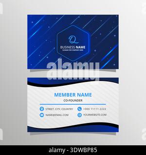 Shiny Blue Business Card Template With Abstract Shapes, can be used for business designs, presentation designs or any suitable designs. Stock Vector