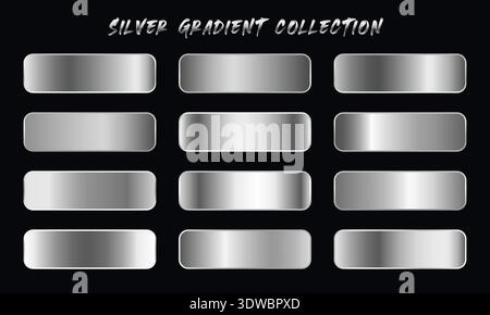 Silver Gradients Swatches Set, can be used for business designs, presentation designs or any suitable designs. Stock Vector