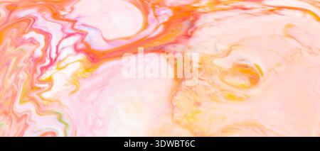 Abstract flowing marble texture with soft orange pink and yellow swirls background Stock Photo