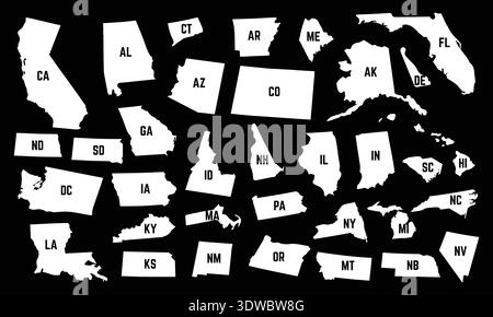 Vector Set of US States and Territories Map Silhouettes, can be used for business designs, presentation designs or any suitable designs. Stock Vector