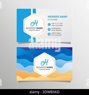 Stylish Wavy Business Card Template With Beach Wave, can be used for business designs, presentation designs or any suitable designs. Stock Vector