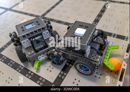 Robots designed for learning and experimentation in a technology lab setting Stock Photo