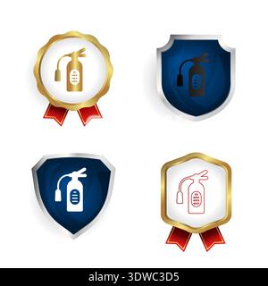Abstract Fire Extinguisher Badge and Label Collection, can be used for business designs, presentation designs or any suitable designs. Stock Vector