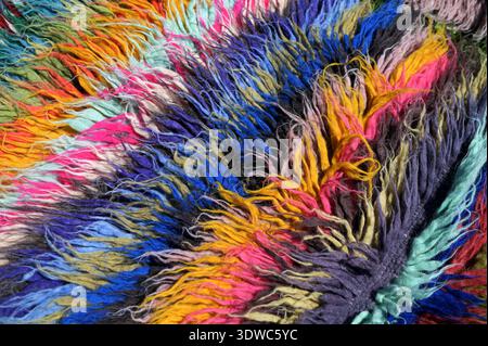 Lizhnik - traditional woolen Ukrainian sheep blanket in the Carpathians.Traditional colorful woolen blankets Carpathian, Ukraine Stock Photo