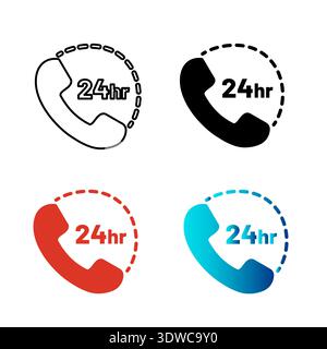 Abstract 24 Hours Support Service Silhouette Illustration, can be used for business designs, presentation designs or any suitable designs. Stock Vector