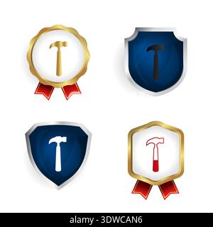 Abstract Hammer Badge and Label Collection, can be used for business designs, presentation designs or any suitable designs. Stock Vector