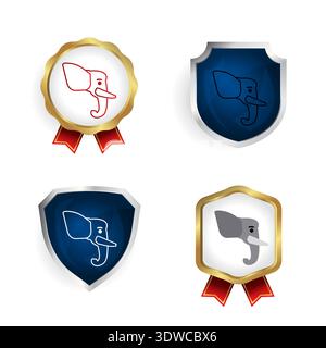 Abstract Flat Elephant Head Badge and Label Collection, can be used for business designs, presentation designs or any suitable designs. Stock Vector