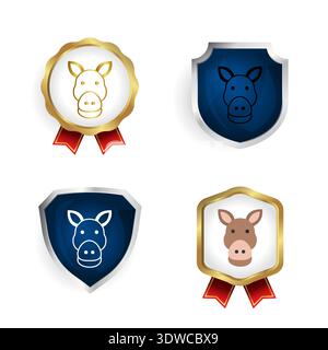 Abstract Flat Donkey Head Badge and Label Collection, can be used for business designs, presentation designs or any suitable designs. Stock Vector