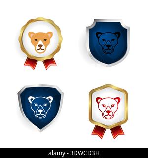 Abstract Flat Puma Head Badge and Label Collection, can be used for business designs, presentation designs or any suitable designs. Stock Vector