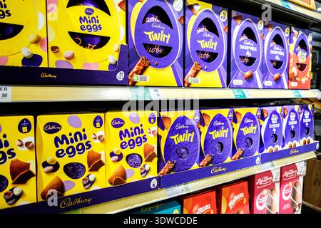 London UK, February 26 2026, Selection Of Festive Milk Chocolate Easter Eggs Confectionery On Supermarket Shelves Stock Photo