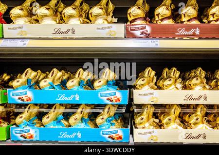 London UK, February 26 2026, Selection Of Festive Milk Chocolate Easter Eggs Confectionery On Supermarket Shelves Stock Photo