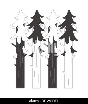 Repeating evergreen trees 2D line object Stock Vector