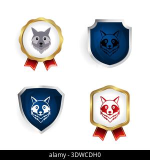 Abstract Flat Wolf Head Badge and Label Collection, can be used for business designs, presentation designs or any suitable designs. Stock Vector