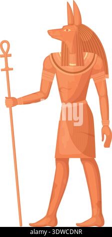 Anubis statue. Egyptian mythology character. Cartoon god monument isolated on white background Stock Vector