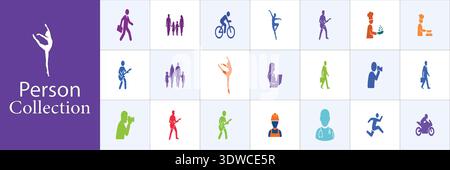 A vibrant collection of colorful silhouette icons representing people engaged in different professions and activities. Perfect for websites, apps Stock Vector