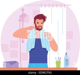 Man brushing teeth. Morning routine color icon. Vector illustration Stock Vector