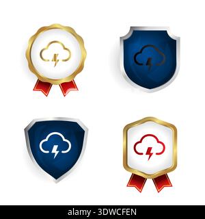 Abstract Cloud Lightning Badge and Label Collection, can be used for business designs, presentation designs or any suitable designs. Stock Vector