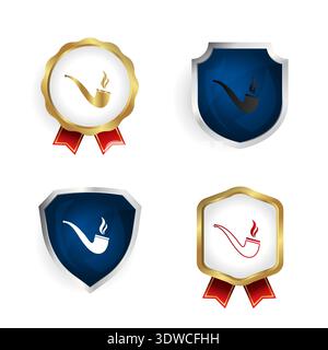 Abstract Smoking Pipe Badge and Label Collection, can be used for business designs, presentation designs or any suitable designs. Stock Vector