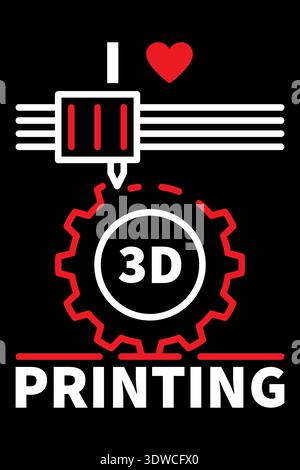 Vector I Love 3D Printing concept illustration or banner on dark background Stock Vector