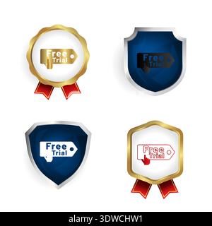 Abstract Free Trial Badge and Label Collection, can be used for business designs, presentation designs or any suitable designs. Stock Vector