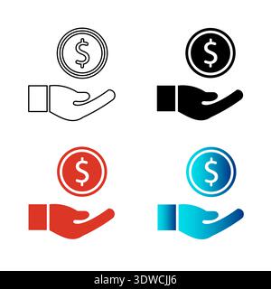 Abstract Hand Holding Coin Silhouette Illustration, can be used for business designs, presentation designs or any suitable designs. Stock Vector